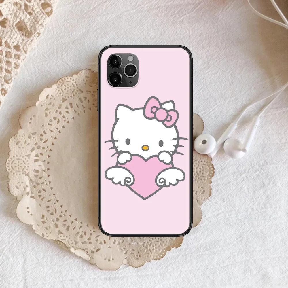 

Pink kitty cat Phone Case Cover Hull For iphone 5 5s se 2020 6 6s 7 8 12 mini plus X XS XR 11 PRO MAX black Back Pretty Shell