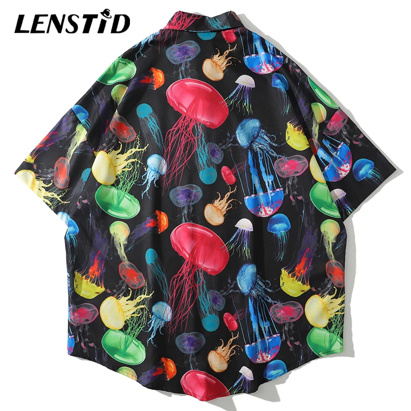 LENSTID Мужская гавайская рубашка в стиле хип-хоп с ярким принтом Медузы Harajuku