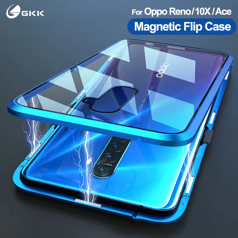 GKK Магнитный адсорбционный металлический чехол для OPPO Reno 2 Z 10X Zoom Ace Двусторонняя