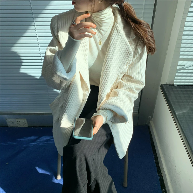 Модный вельветовый Блейзер Женский клетчатый пиджак и куртки костюм для работы