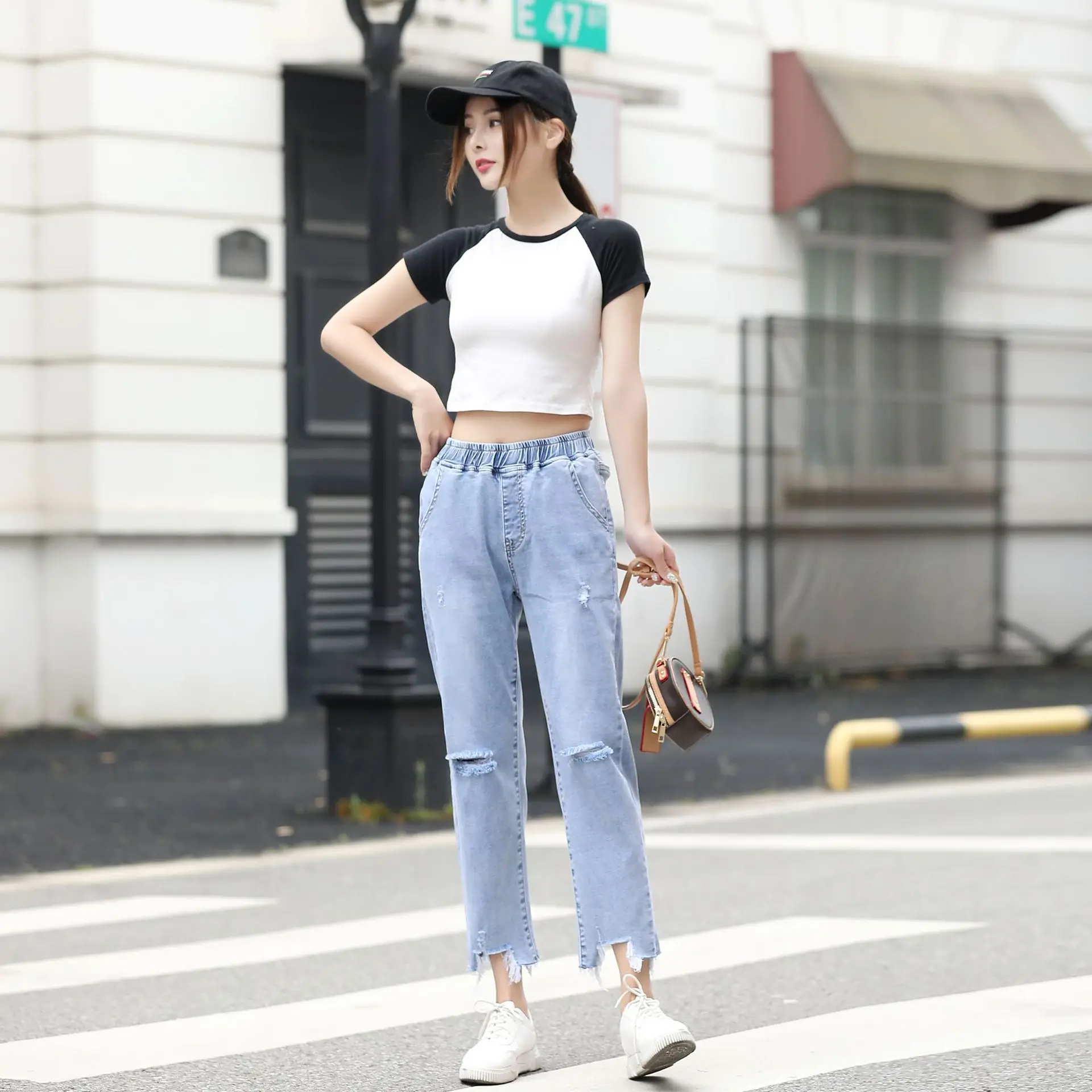 Женские летние джинсы женские штаны синие тонкие джинсовые брюки эластичные