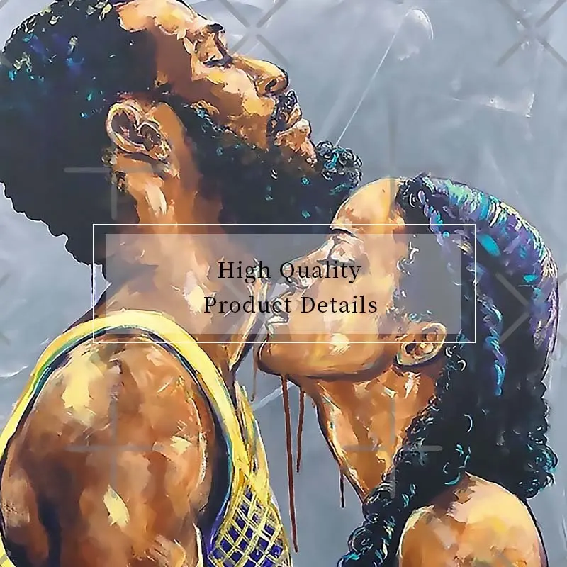 

African Art Lover Woman Oil Painting Abstract Kiss Love Posters and Prints Figure Wall Pictures Cuadros for Living Room Decor