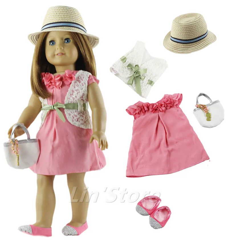 1 комплект Одежда для кукол наряд жилет + платье сумка обувь 18 дюймов американская