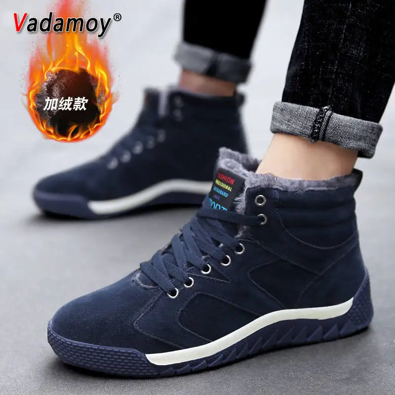 Men Shoes Winter Casual Boots for Men Fur Lace Up Warm Snow Boots Outdoor Fashion Flat Mens Shoes Big Size 47 Scarpe Uomo 43