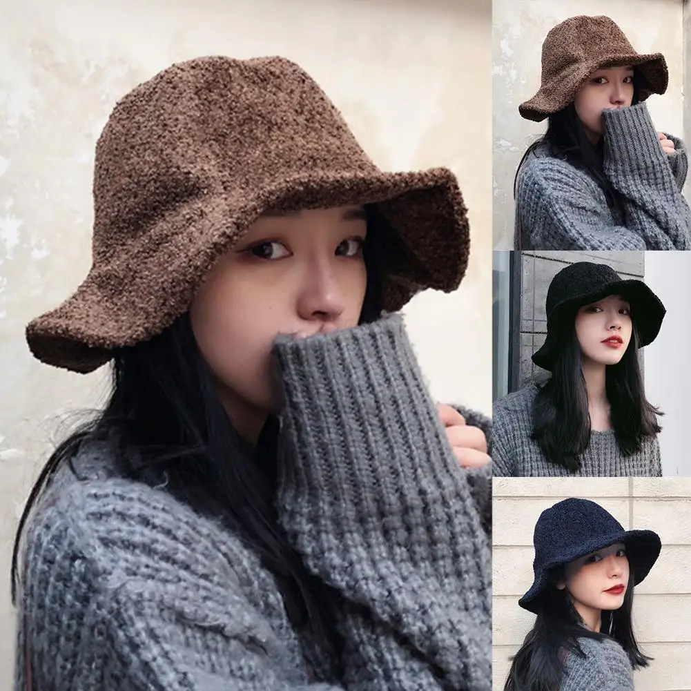 Winter Fashion Women Solid Color Wide Brim Warm Casual Woolen Bucket Hat Cap Summer Foldable Sun Prevent Hats | Аксессуары для