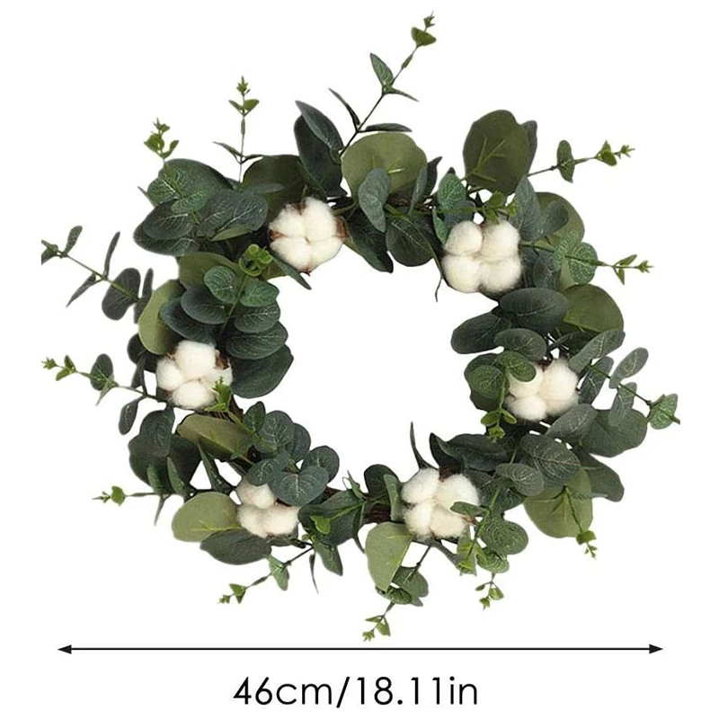 

18Inch Artificial Eucalyptus Wreath Leaf Lifelike Door Hanging Garland for Festival Celebration Wedding Party Festival