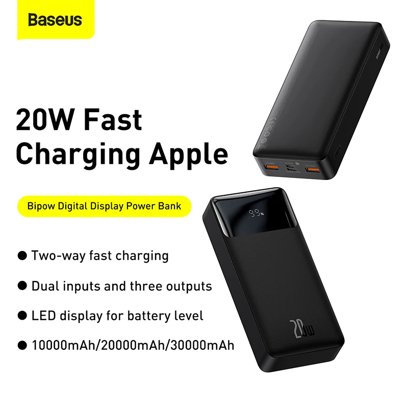 baseus 30000mah power bank 20w portable charging external battery charger pack 30000 mah powerbank for iphone xiaomi poverbank free global shipping