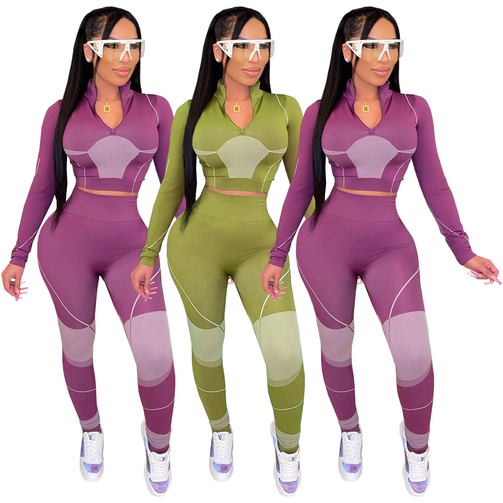 

S-2xl Women 2 Piece Set Fall Clothing Suit Print Ribbed Outfits Tracksuit Matching Set Streetwear Girl Wholesale Dropshipping
