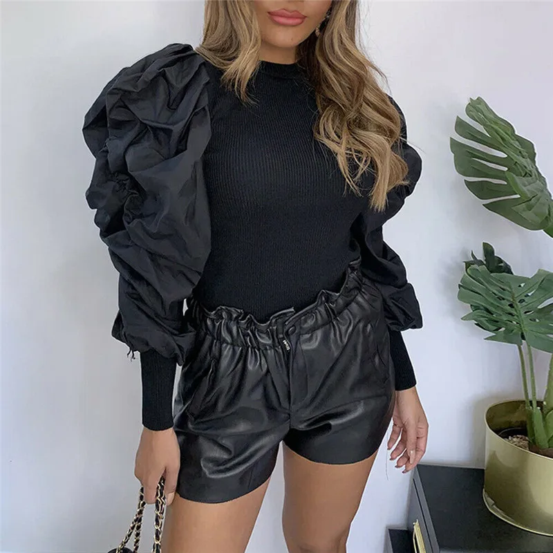 Женский прозрачный топ с пышными рукавами Женская сетчатая комбинированная