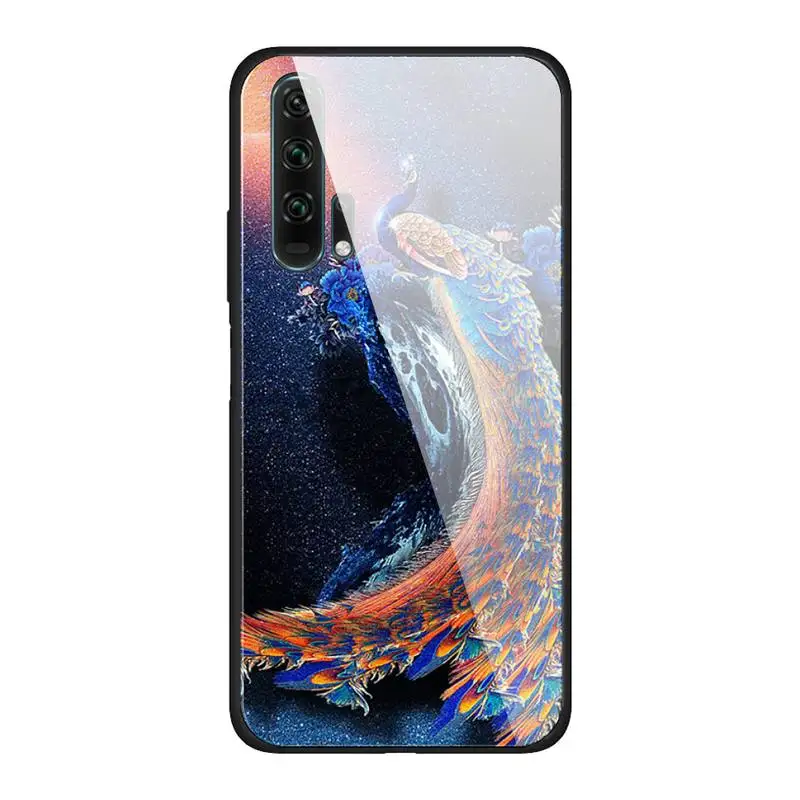 

Peacock Phone Case For Huawei Mate 9 10 lite 20Pro&Tempered Glass Back Cover For Honor 7A 8X 9 10 V10