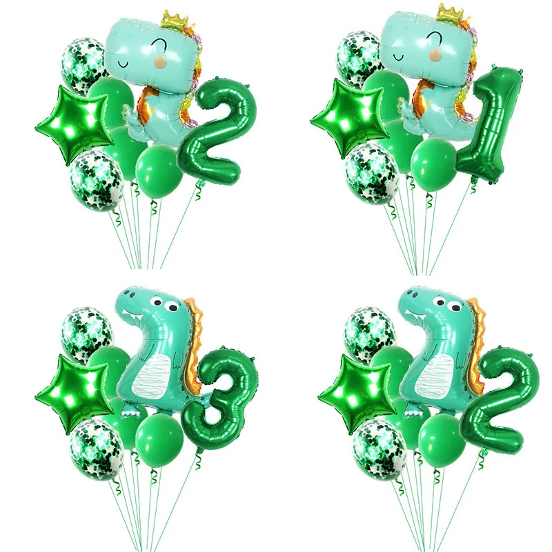 

8pcs Crown Dinosaur Digital Balloon Package 32 inch Green Digital Jurassic Dinosaur Theme Birthday Party Decoration Balloon
