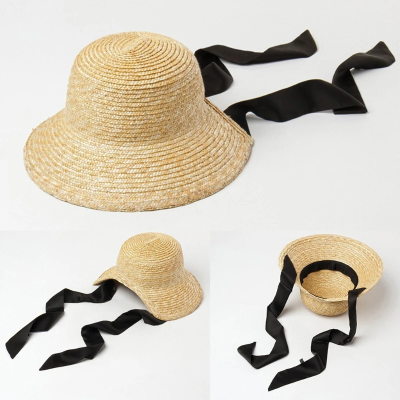 

U2JF Sun Hat for Children Outdoor Activities Chin Straps Adjust Straw Hat Wide Brim Sun Girls Summer Beach Seashore