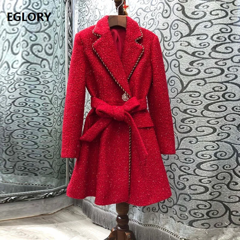 

Женское шерстяное пальто, лоскутное пальто из люрексной пряжи с пуговицами и бисером, Регулируемая верхняя одежда из смешанной шерсти с поя...