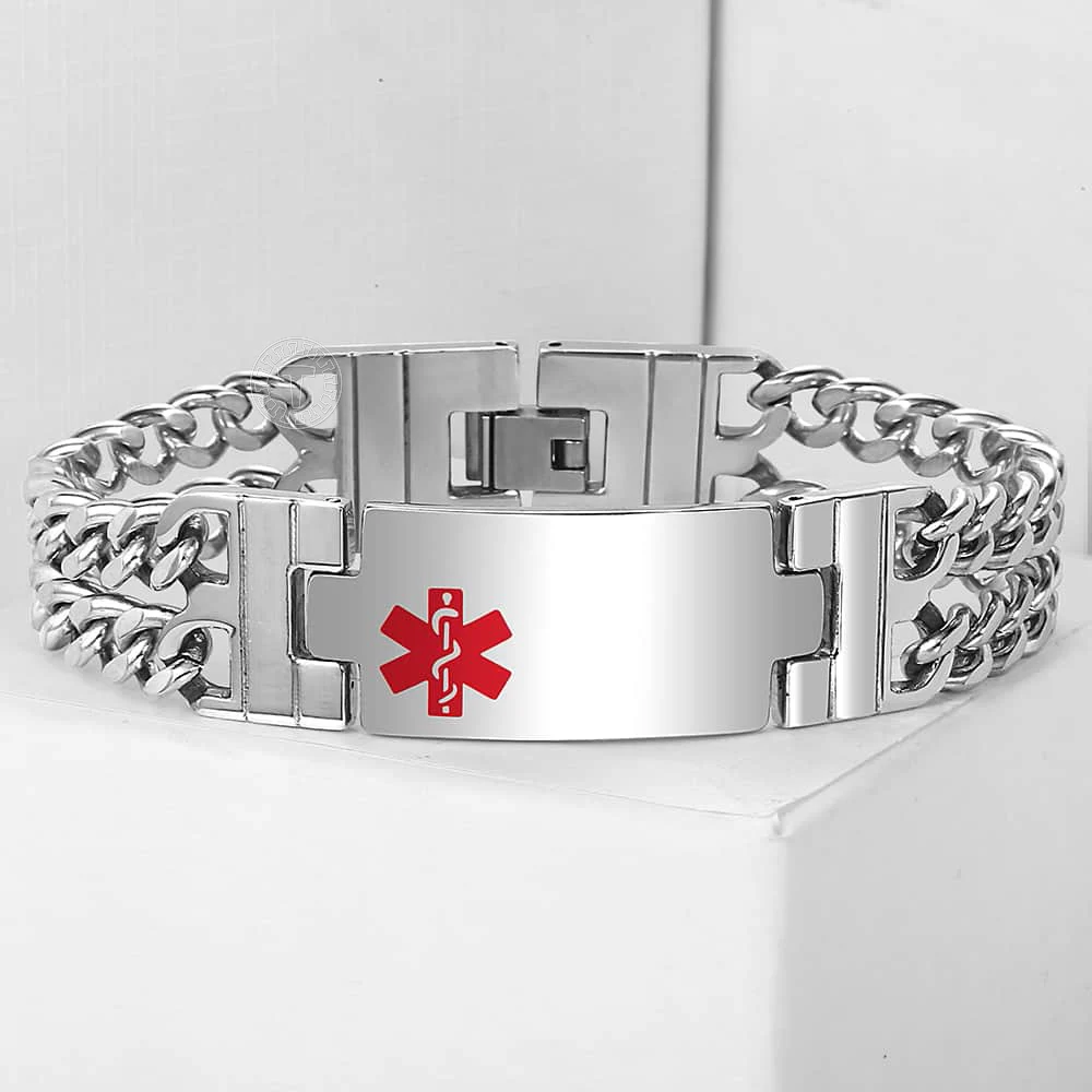 Двухслойный ID браслет Davieslee для женщин и мужчин Серебристый из нержавеющей стали