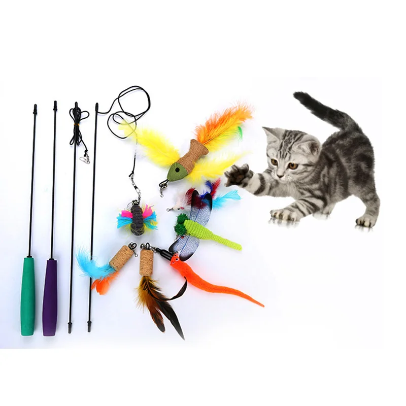 Перо Дразнилка для кошки игрушка 2 шт. палочка 7 сменная детская и Забавные