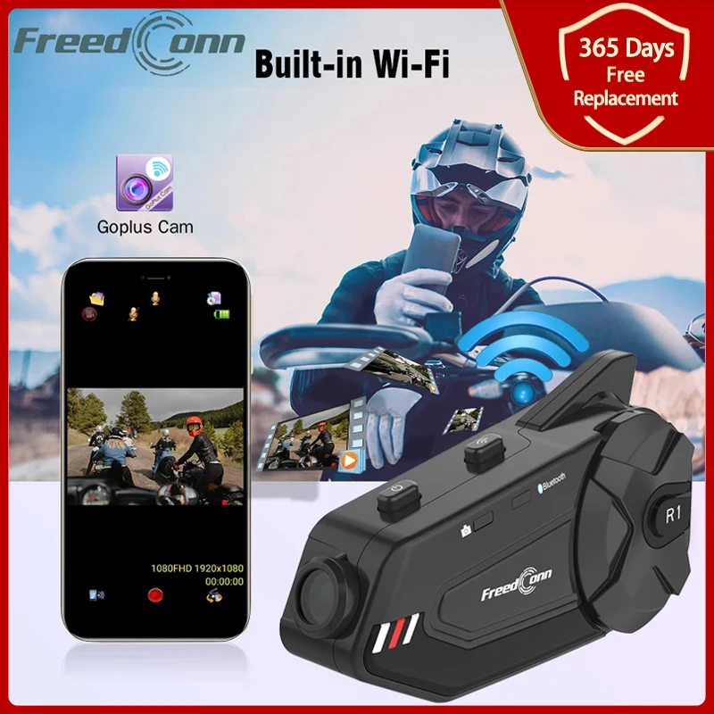 Freedconn R1 плюс рекордер Wifi Bluetooth 5 0 мотоцикл группа домофон HD 1080P видео плеер FM 6 Riders