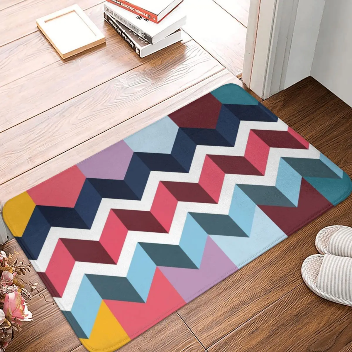 

Коврик с колоннами цветных стрел, напольный коврик, нескользящий, из полиэстера, защита от воды и масла, для входа, кухни, спальни, балкона
