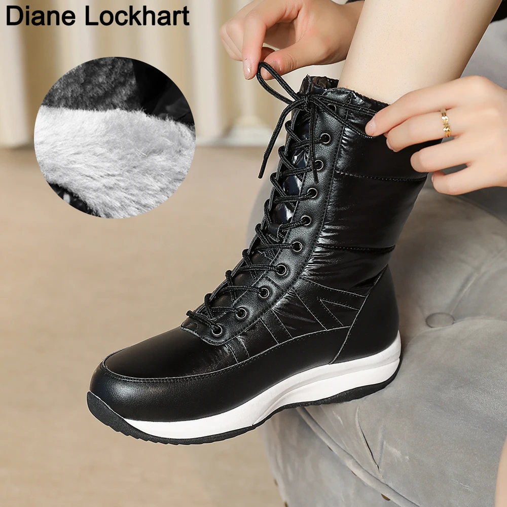 

Women Lace Up Boots Waterproof Winter Sports Shoes Women Snow Boots Platform Keep Warm Ankle Boot With Thick Fur Сапоги женские
