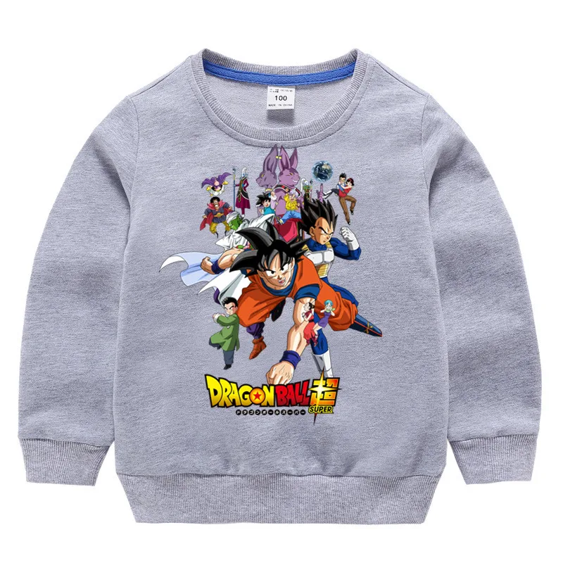 T102A-grey Детские хлопковые толстовки с капюшоном с принтом «Dragon Ball Z super son goku», хлопковый пуловер для девочек, топы для маленьких мальчиков, осенняя одежда - Цвет: T102A-grey