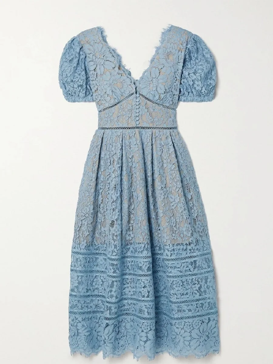 

Big-name summer women's lace hollow perspective sexy pleated dress 2020New women's short sleeve fashion party elegant tutu skirt