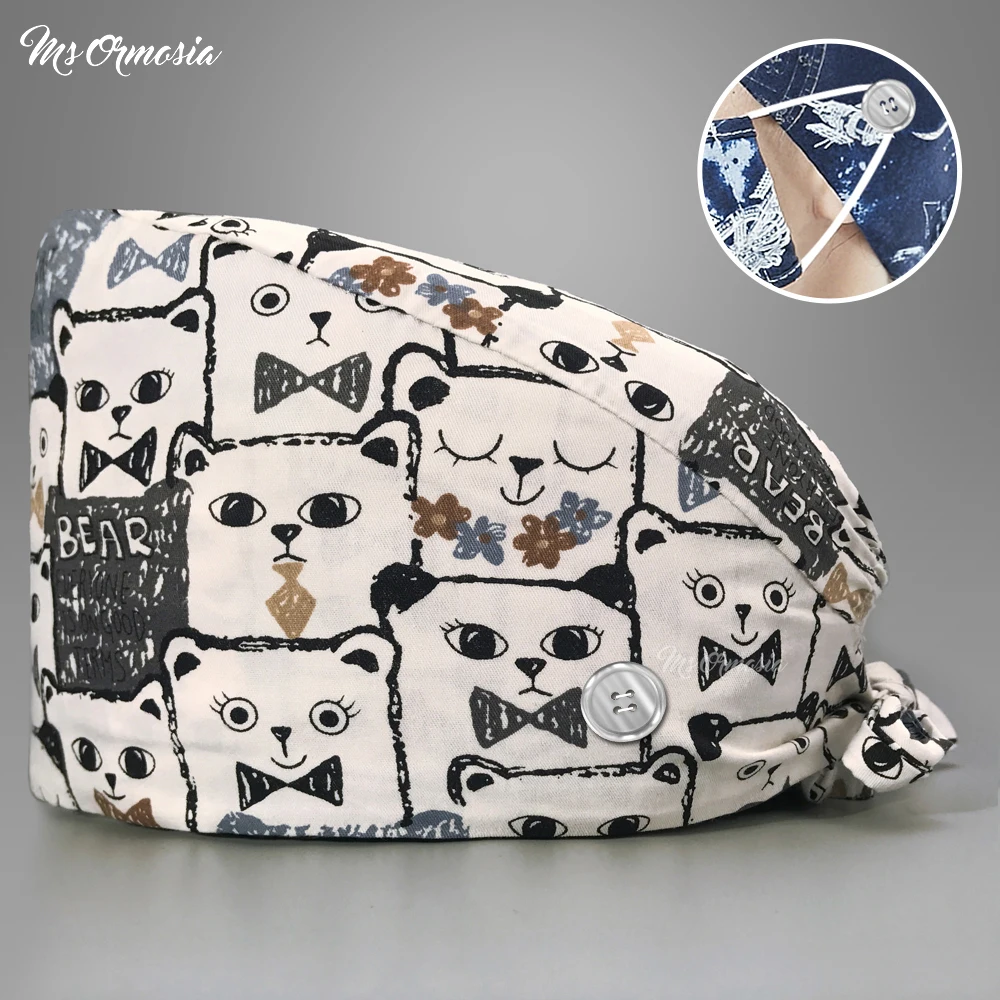 

Шапочка унисекс из хлопка, с мультяшным принтом, хирургические головные уборы