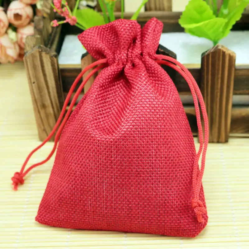 Red 10*14 см 50 шт./лот простой коричневый льняной джутовый мешок браслет из шнурка Ювелирная посылка маленькая Подарочная сумка свадебный подарок упаковочные сумки - Цвет: Red