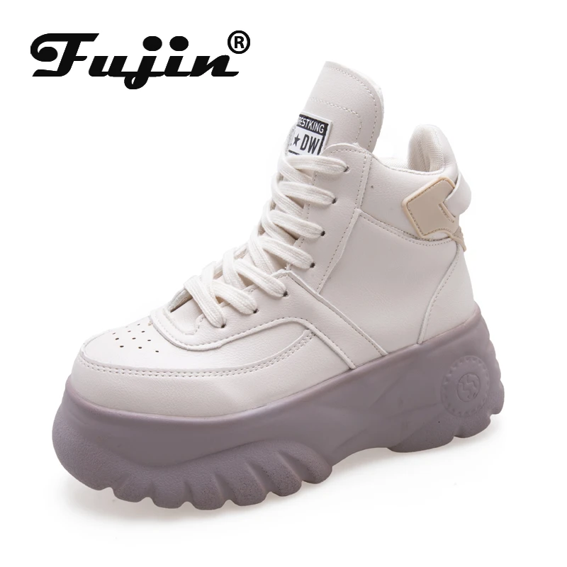 Fujin/осенне зимние женские ботильоны Модная женская обувь на платформе 6 см