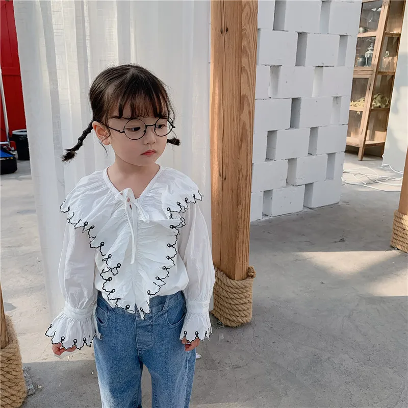 Топы с длинными рукавами и v образным вырезом для девочек рубашка детские