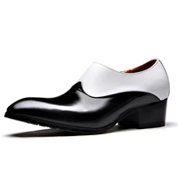 men oxford dress shoes fashion pointed toes zipper footwear for british leather black and white color matching