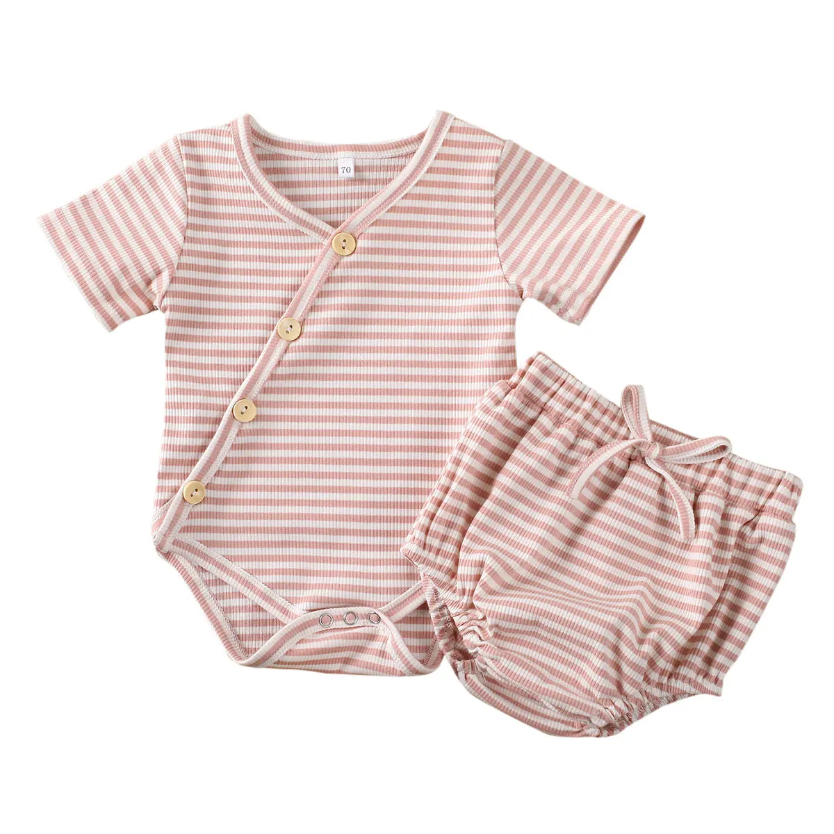 

2PCS Summer Infant Baby Girls Boys Striped Tops Short Sleeve Bodysuit+Shorts Outfits Clothes 0-24M