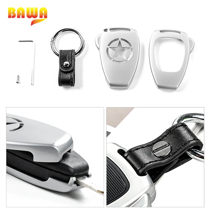 BAWA Car Key Case Cover Shell for Jeep Wrangler JK 2008-2017 Black Chain Ring Compass 08-15 Patriot 11-15 | Автомобили и