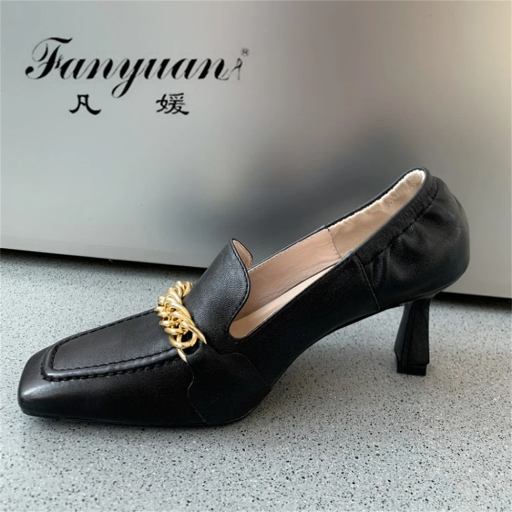 

Fanyuan Concise Design Shoes For Women Shallow Top Quaity Patent Leather Thick Heels Pumps Autumn New Casual Party Shoes Woman