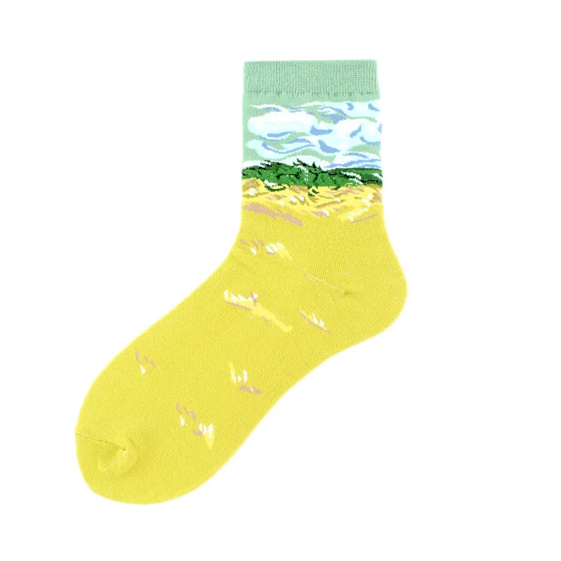

10 Pairs/lot New Style Women's Abstract Oil Painting Series Personality Cotton Middle Tube Socks Female Art Mermaid Lotus