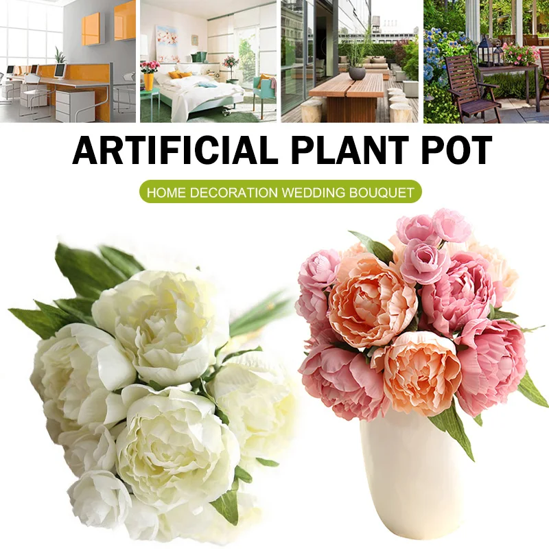 Свадебный Ресторан гостиная Искусственный Пион Букеты поддельные цветы цветок 5