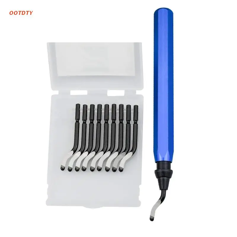 

Handle Burr Metal Deburring Remover Cutting Tool with 10pcs Rotary Deburr Blades Removing for Wooden Plastic