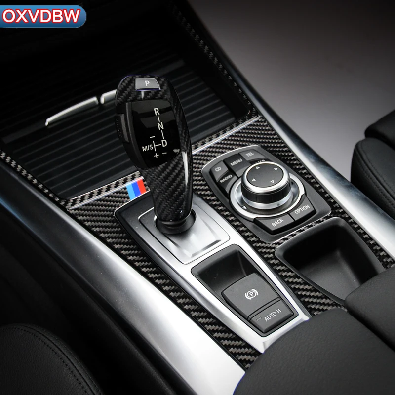 

Interior Trim Carbon Fiber Gear Shift Control Panel Cover Sticker Car Styling For BMW x5 x6 e70 e71 Accessories 2008-2013