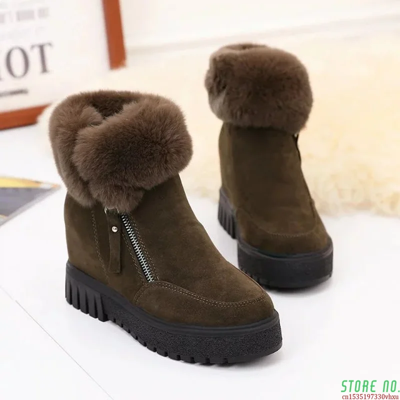 

Women Boots Ankle Snow Boots Increased Internal Wedges Winter Autumn 2018 Fashion Turned-over Faux Suede High Quality