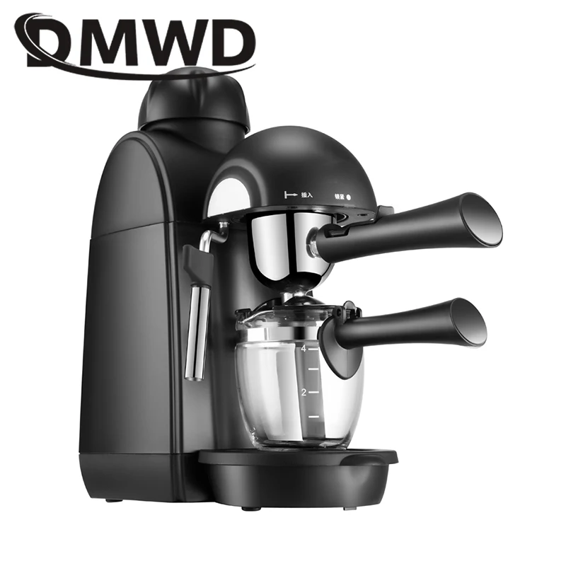 FULL BLACK 730W DMWD мини Эспрессо кофеварка 5 бар итальянский насос давление паровой вспениватель молока пена пузырьковая машина автоматическая Необычные капучино горшок - Цвет: FULL BLACK 730W