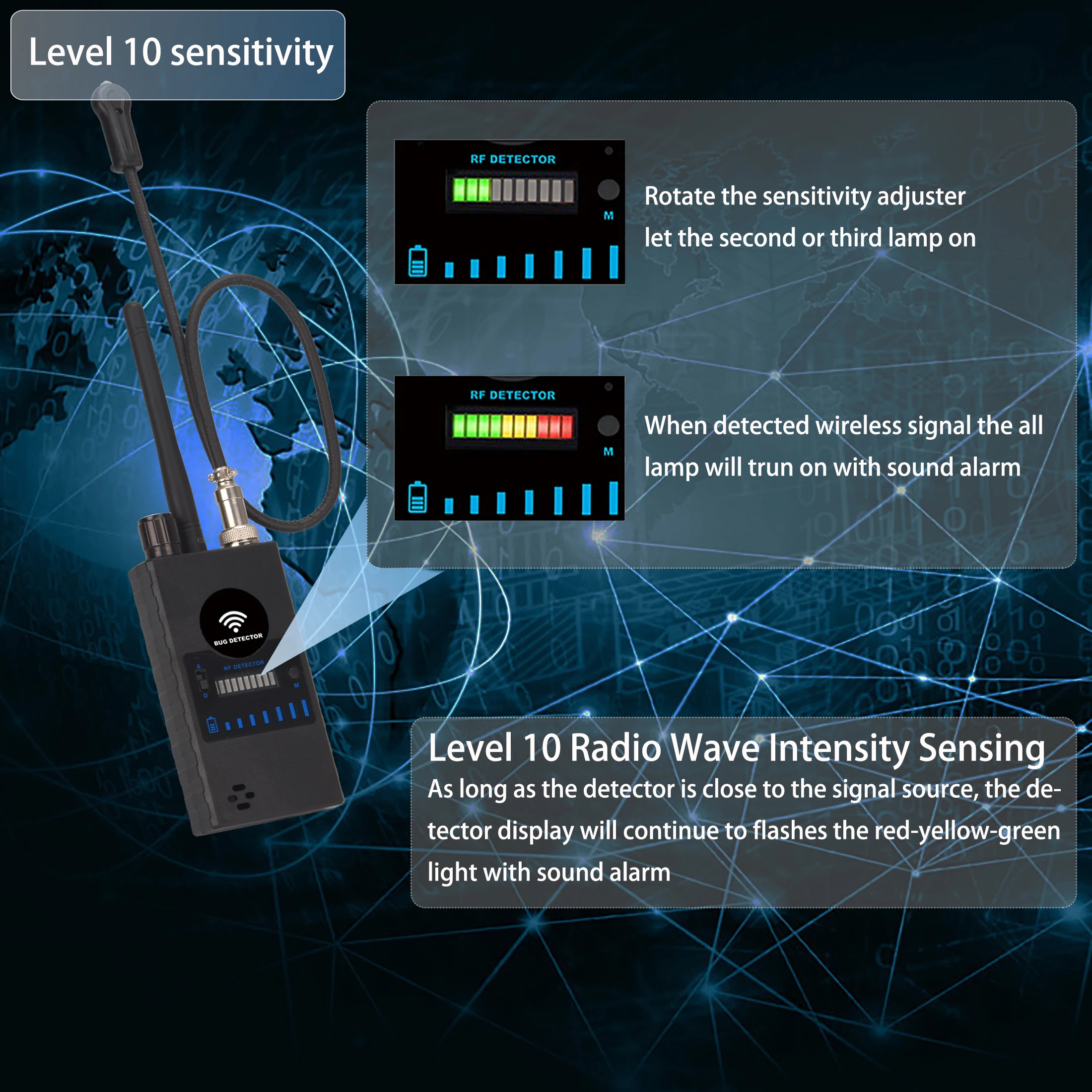 upgrade anti spy rf detector high sensitivity wireless bug hidden camera detector for gps tracking gsm listening device finder free global shipping
