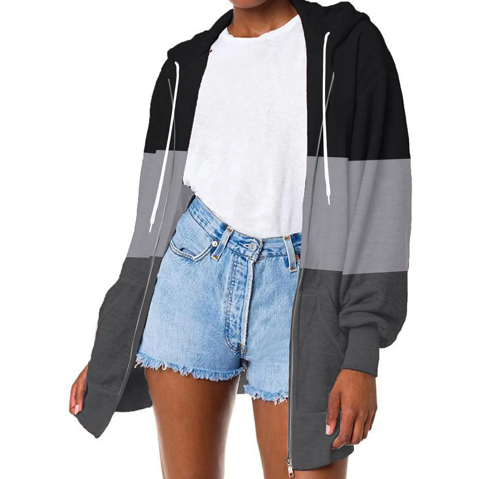 

Spring Women Hoodies Jacket 2021 Fashion Autumn Winter Patchwork Hooded Sweatshirt Zipper Hoodies Coat Female Sweat Polerones#A