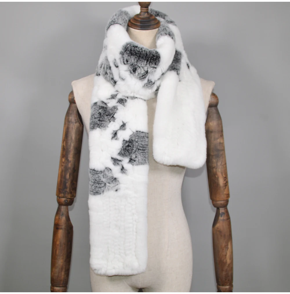 Winter Long Style Women Real Rex Rabbit Fur Scarf Rex Rabbit Fur Warm Soft Ring Scarfs High Quality Knit Rabbit Fur Scarves