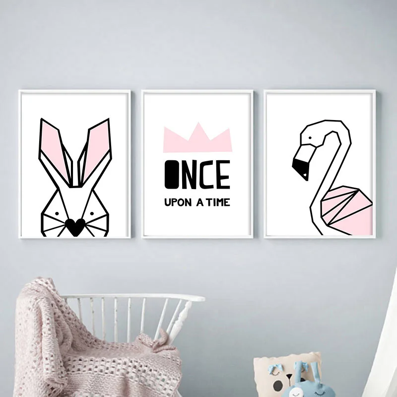 Настенный декор для детской комнаты постер с цитатами геометрия фламинго кролик