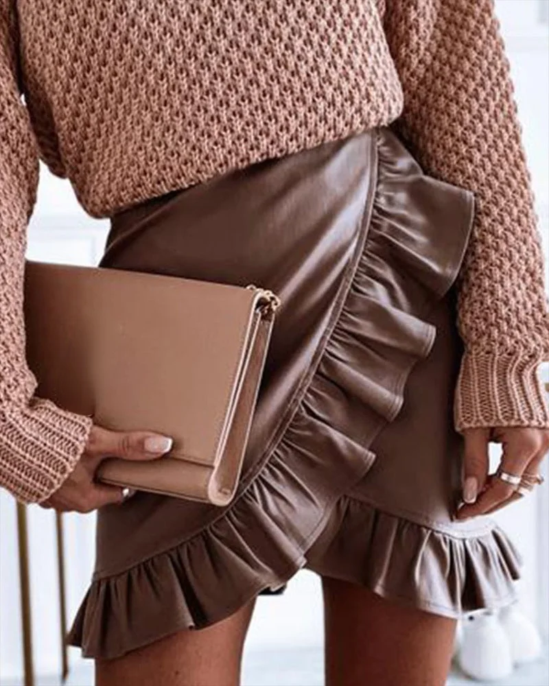 

Sexy Women's Ruffle Skirt 2021 Autumn New Fashion Solid Color Ruffle Mini Skirts Casual Female Skirt