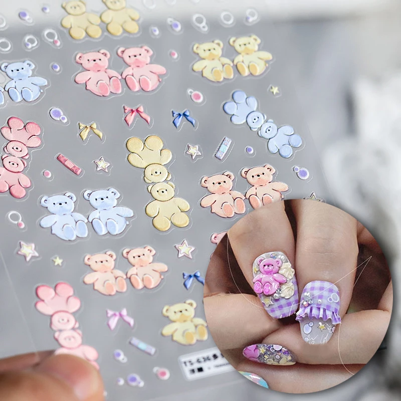 

1 лист милый 5D медведь бант мягкие рельефные клейкие наклейки для дизайна ногтей 3D наклейки для ногтей украшения оптовая продажа Прямая пос...