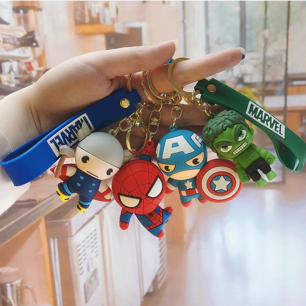 

New Disney Marvel Thor Keychain Cartoon Movie Figure Captain America Hulk Spider-Man Silicone Key Ring Bags Pendant