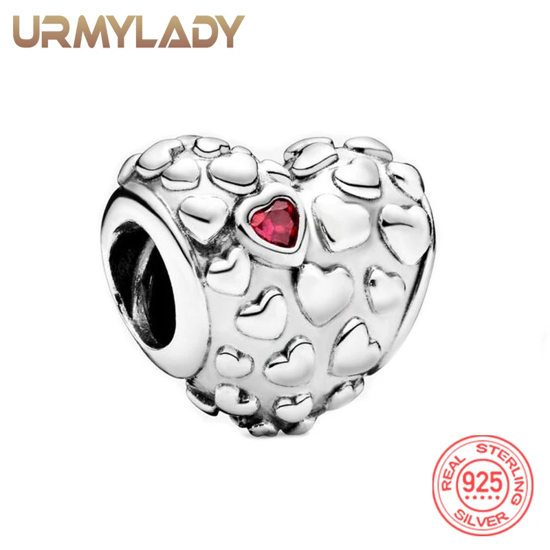 

URMYLADY 925 Sterling Silver Heart Zircon Charm Bracelet Beads DIY Pendant For Women Wedding Party Celebration Jewelry