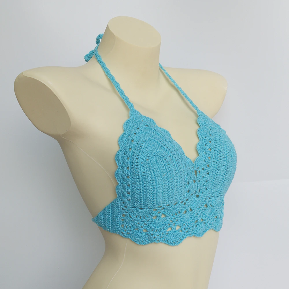 10 Colors Have Lining Womens Bikini Top Sexy Crochet Knit Separate Female Swimsuit Push Up Bra Beachwear Plus Size Bathing Suits
