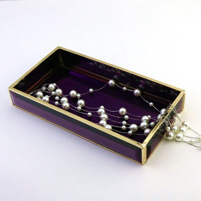 

Glass Tray Plate Translucent Dresser Cosmetics Perfume Storage Holder Jewelry Display Makeup Organizer for vanity Dresser