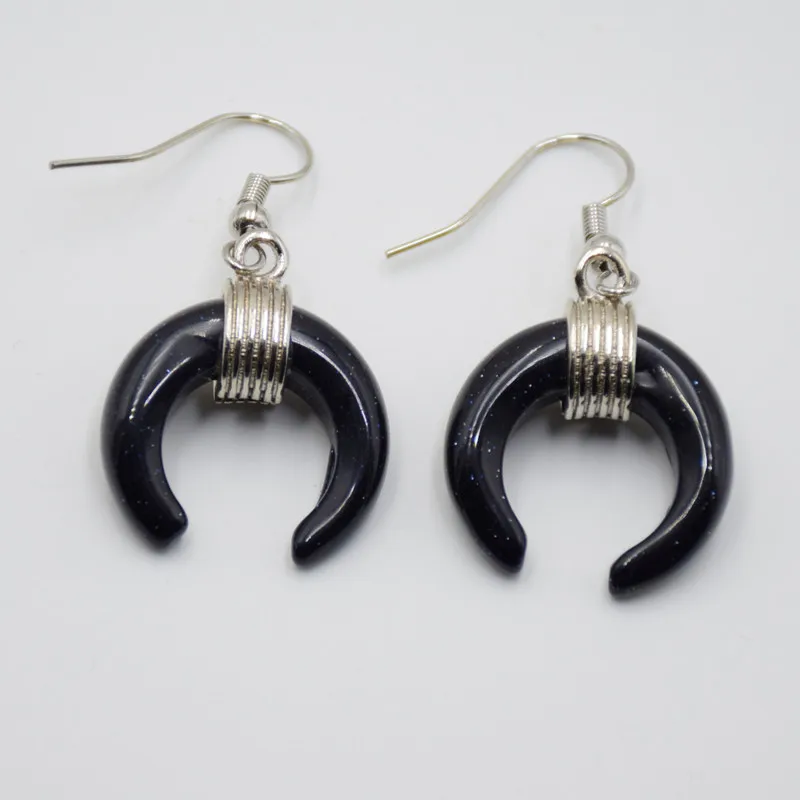 Серьги в форме полумесяца с натуральным камнем ювелирные украшения ручной