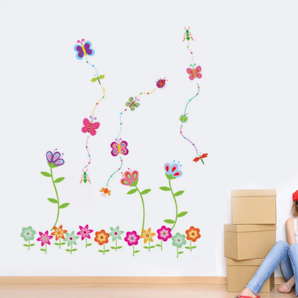 

PVC Flower Wall Sticker Removable Self-adhesive Painting Waterproof Decoration Stickers for Bedroom Porch Corridor Wall Backgrou